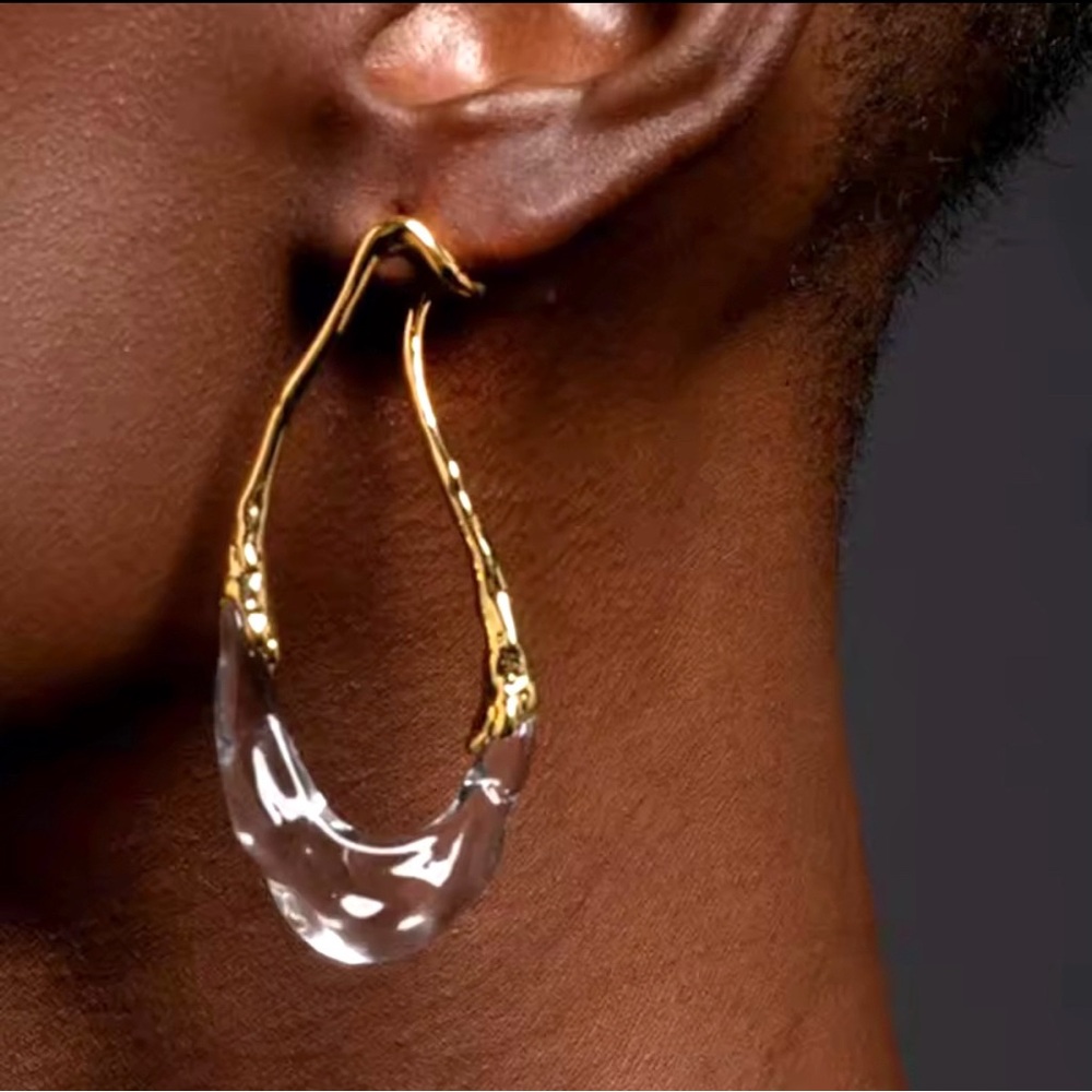 Alexis Bittar Dream Rain Earrings Front Back Link Gold Clear Lucite JN01